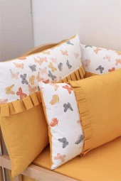 Umaybebek 70x110, Bebek Nevresim Takımı, Dolgu Korumalık, Düz Çarşaf - %100 Pamuk-Hardal Kelebek - 4