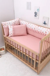 Umaybebek 70x110, Bebek Nevresim Takımı, Dolgu Korumalık, Düz Çarşaf - %100 Pamuk-Pudra Kelebek - 2