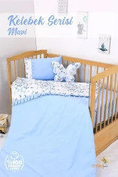 Umaybebek Bebek Nevresim Takımı, Çarşaf - %100 Pamuk-Mavi Kelebek - 1