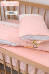 Umaybebek 70x130, Bebek Nevresim Takımı, Dolgu Korumalık, Düz Çarşaf - %100 Pamuk-Bebe Pembe - 2