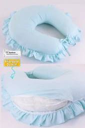 Umaybebek Emzirme Yastığı Minderi - %100 Pamuk - Su Yeşili Fırfırlı- thumbnail 1