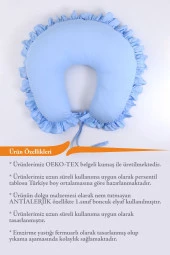 Umaybebek Emzirme Yastığı Minderi, Pamuk Kumaş - Mavi Fırfırlı- thumbnail 3