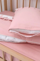 Umaybebek 70x110, Bebek Nevresim Takımı, Dolgu Korumalık, Düz Çarşaf - %100 Pamuk-Pudra Kelebek - 4
