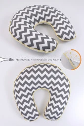 Umaybebek Emzirme Yastığı Minderi, Pamuk Kumaş - Gri Zikzak- thumbnail 1