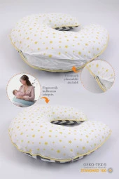 Umaybebek Emzirme Yastığı Minderi, Pamuk Kumaş - Gri Zikzak- thumbnail 2