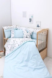 Umaybebek 70x110, Bebek Nevresim Takımı, Dolgu Korumalık, Düz Çarşaf - %100 Pamuk-Yeşil Kelebek - 1