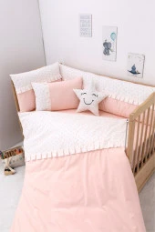 Umaybebek 60x120, Bebek Nevresim Takımı, Dolgu Korumalık, Düz Çarşaf - %100 Pamuk-Pembe Fiyonk - 1