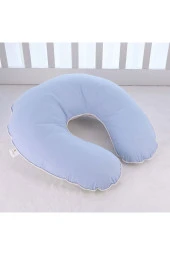 Umaybebek Emzirme Yastığı Minderi, Pamuk Kumaş - Düz Mavi- thumbnail 1