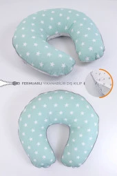 Umaybebek Emzirme Yastığı Minderi, Pamuk Kumaş - Yeşil Gri- thumbnail 1