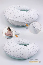 Umaybebek Emzirme Yastığı Minderi, Pamuk Kumaş - Yeşil Gri- thumbnail 2