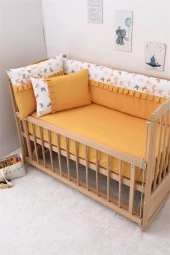 Umaybebek 60x120, Bebek Nevresim Takımı, Dolgu Korumalık, Düz Çarşaf - %100 Pamuk-Hardal Kelebek - 2