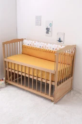 Umaybebek 60x120, Bebek Nevresim Takımı, Dolgu Korumalık, Düz Çarşaf - %100 Pamuk-Hardal Kelebek - 3