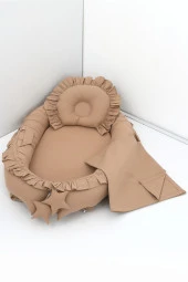 Umaybebek 3 Parça - Bebek Uyku Yatağı, Baş Yastık, Bebek Pikesi 0-2 Yaş - %100 Pamuk-Kahve Fırfırlı thumbnail 1