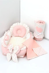 Umaybebek 4 Parça - Bebek Uyku Yatağı, Baş Yastık, Bebek Pikesi, Yorganı 0-2 Yaş - %100 Pamuk-Prenses Fırfırlı thumbnail 1