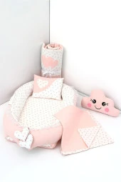 Umaybebek 5 Parça - Bebek Uyku Yatağı, Baş Yastık, Bebek Pikesi, Yorganı, Dekoratif Bulut Yastık-Bebe Pembe - 1