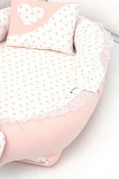 Umaybebek 4 Parça - Bebek Uyku Yatağı, Baş Yastık, Bebek Pikesi, Yorganı 0-2 Yaş - %100 Pamuk-Bebe Pembe - 3