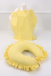 Umaybebek Emzirme Yastığı, Emzirme Önlüğü Set - Pamuklu Kumaş - Sarı Fırfırlı- thumbnail 1