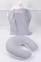 Umaybebek Emzirme Yastığı, Emzirme Önlüğü Set - Pamuklu Kumaş - Gri Krem- - 1