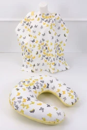 Umaybebek Emzirme Yastığı Emzirme Önlüğü Set - Pamuklu Kumaş - Sarı Kelebek- thumbnail 1