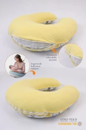 Umaybebek Emzirme Yastığı Emzirme Önlüğü Set - Pamuklu Kumaş - Sarı Kelebek- thumbnail 2