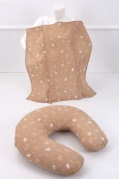 Umaybebek Emzirme Yastığı, Emzirme Önlüğü Set - Pamuklu Kumaş - Kahve Kedi- - 1
