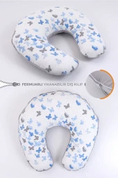 Umaybebek Emzirme Yastığı Minderi, Pamuk Kumaş - Mavi Kelebek- thumbnail 1