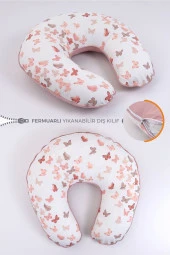 Umaybebek Emzirme Yastığı Minderi, Pamuk Kumaş - Pudra Kelebek- - 1