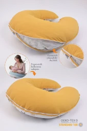 Umaybebek Emzirme Yastığı Minderi, Pamuk Kumaş - Hardal Kelebek- - 2