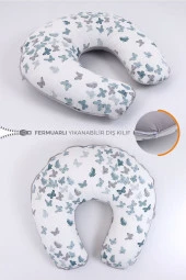 Umaybebek Emzirme Yastığı Minderi, Pamuk Kumaş - Yeşil Kelebek- - 1