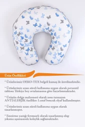 Umaybebek Emzirme Yastığı Minderi, Pamuk Kumaş - Mavi Kelebek- thumbnail 3