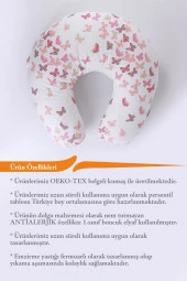 Umaybebek Emzirme Yastığı Minderi, Pamuk Kumaş - Dolgulu Yastık 60x60 Cm-Pudra Kelebek Dokulu - 2