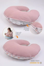 Umaybebek Emzirme Yastığı Minderi, Pamuk Kumaş - Pudra Kelebek- - 2