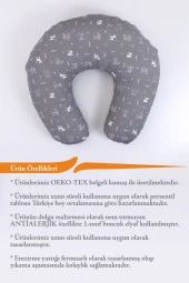 Umaybebek Emzirme Yastığı Minderi, Pamuk Kumaş - Dolgulu Yastık 60x60 Cm-Gri Kedi - 3