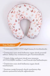 Umaybebek Emzirme Yastığı Minderi, Pamuk Kumaş - Pudra Kelebek- - 3