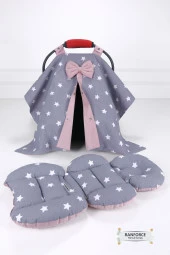 Umaybebek Puset Örtüsü Puset Minderi 2 Parça - Bel Destekli-Koyu Gri Pudra - 1