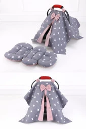 Umaybebek Puset Örtüsü Puset Minderi 2 Parça - Bel Destekli-Koyu Gri Pudra - 2