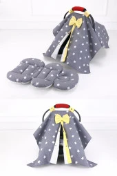 Umaybebek Puset Örtüsü Puset Minderi 2 Parça - Bel Destekli-Koyu Gri Sarı - 2