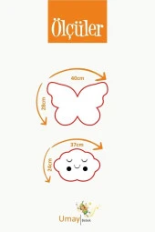 Umaybebek Bebek Çocuk Odası Dekoratif Yastık, Kelebek Yastık, Bulut Yastık, Dekor Yastık, Uyku Arkadaşı - Gözü Kapalı Kelebek - Sarı - 2