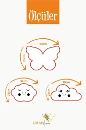 Umaybebek Bebek Çocuk Odası Dekoratif Yastık, Kelebek Yastık, Bulut Yastık, Dekor Yastık, Uyku Arkadaşı - Hardal Kelebek - 2