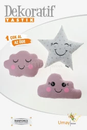 Umaybebek Bebek Çocuk Odası Dekoratif Yastık, Yıldız Yastık, Bulut Yastık, Dekor Yastık, Uyku Arkadaşı - PUDRA - 1