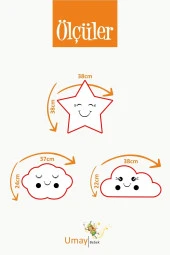 Umaybebek Bebek Çocuk Odası Dekoratif Yastık, Yıldız Yastık, Bulut Yastık, Dekor Yastık, Uyku Arkadaşı - PUDRA - 2