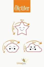 Umaybebek Bebek Çocuk Odası Dekoratif Yastık, Yıldız Yastık, Bulut Yastık, Dekor Yastık, Uyku Arkadaşı - Bebepembe Yıldız - 2