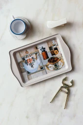 Klasik Çay Saati Temalı Küçük Boy Dekoratif Metal Tepsi 25 cm - 4