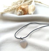 Kolye Doğal Kuvars Taşı Kalp Aşk Kadın Kız Takı Özel Gün Hediye - 3