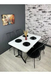 Hey Modüler Mobilya Handan Beyaz Siyah Mutfak Yemek Masası 110 cm - 1