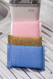( 3 Adet ) Mikrofiber Bulaşık Süngeri Telli Özel Dokulu Microtelli - 2