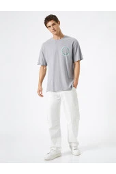 Arkası Baskılı Tişört Sloganlı Relax Fit Bisiklet Yaka Pamuklu thumbnail 2