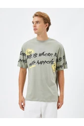 Slogan Baskılı Tişört Relax Fit Bisiklet Yaka Kısa Kollu thumbnail 3