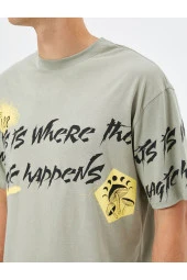 Slogan Baskılı Tişört Relax Fit Bisiklet Yaka Kısa Kollu thumbnail 5