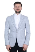 Cengiz İnler Kırlangıç Yaka Çift Düğme Çizgili Ekose Slim Fit Erkek Ceket - 1